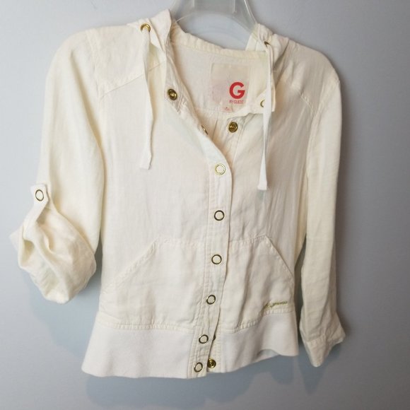 Guess Linen Off White/ Cream Cropped Jacket - Picture 4 of 7